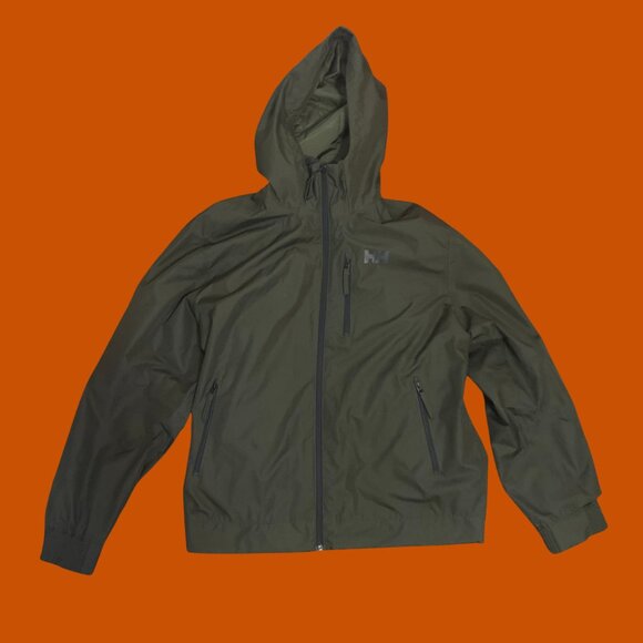 Helly Hansen Olive Green Hooded Waterproof Jacket Men’s 2XL – Outdoor Rain Shell - Picture 3 of 11